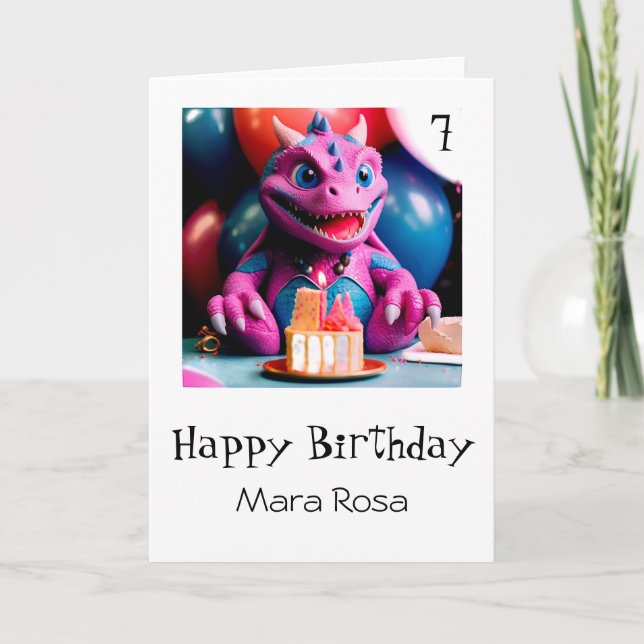 *~* AP88 AGE Baby Dragon Cake Carte d'anniversaire (Devant)