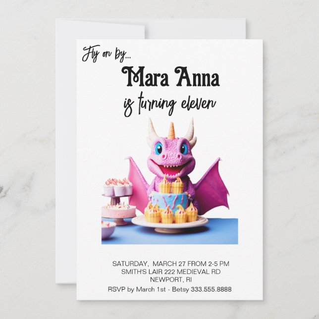 *~* AP88 Baby Cup Cake Dragon Photo Birthday Party Invitation (Front)