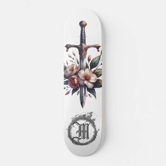 *~* AP88 Fire Medieval Sword Floral Floral Skateboard (Front)