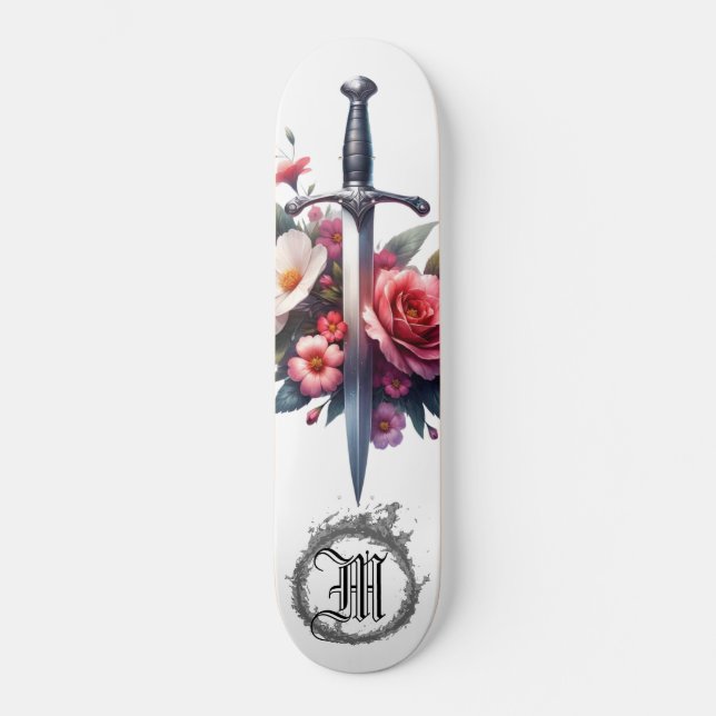*~* AP88 Fire Medieval Sword Flower Floral Skateboard (Front)