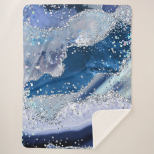 *~* AP8 Blue Agate Holo GLITTER Celestial Ocean Sherpa Blanket