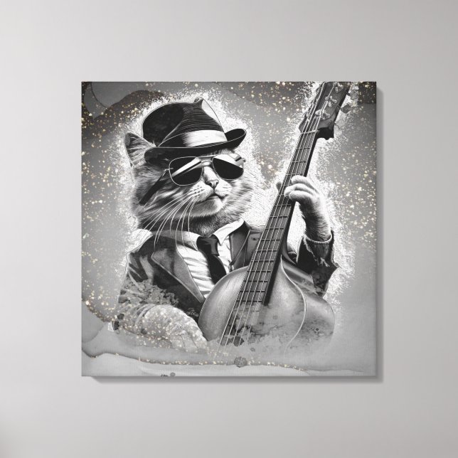 *~ AP91 Grey  Percussionist Cool Cat DRUMMER Canvas Print (Front)