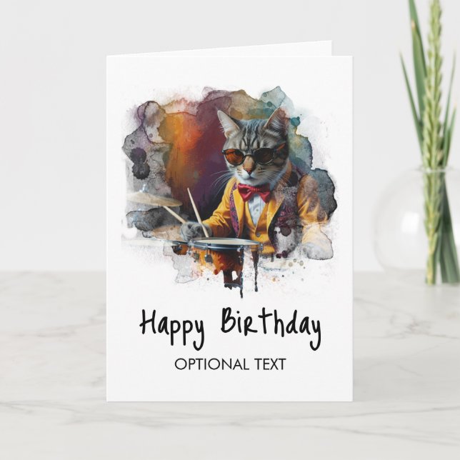 *~* AP91 Hip Cool Kitty DRUMMER Carte d'anniversai (Devant)