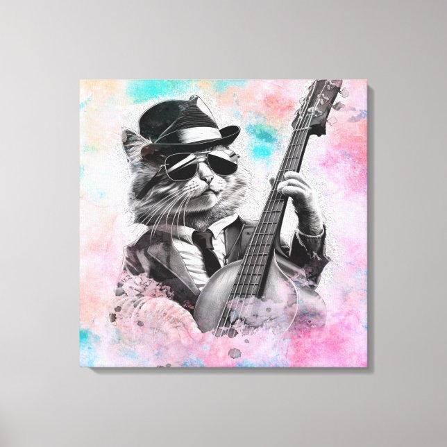 *~ AP91 Pink Blue  Percussionist Cool Cat DRUMMER Canvas Print (Front)