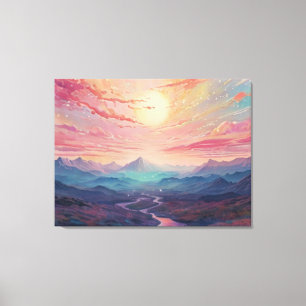 *~* AP93 Dreamscape Sunset Mountains Landscape Canvas Print