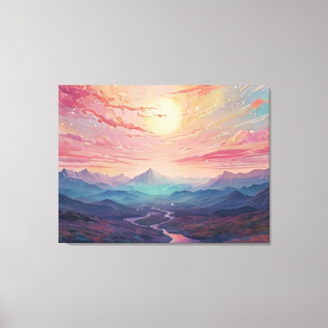 *~* AP93 Dreamscape Sunset Mountains Landscape Canvas Print (Front)