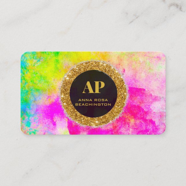 *~AP93 Neon Rainbow BOLD Abstract QR Business Card (Front)