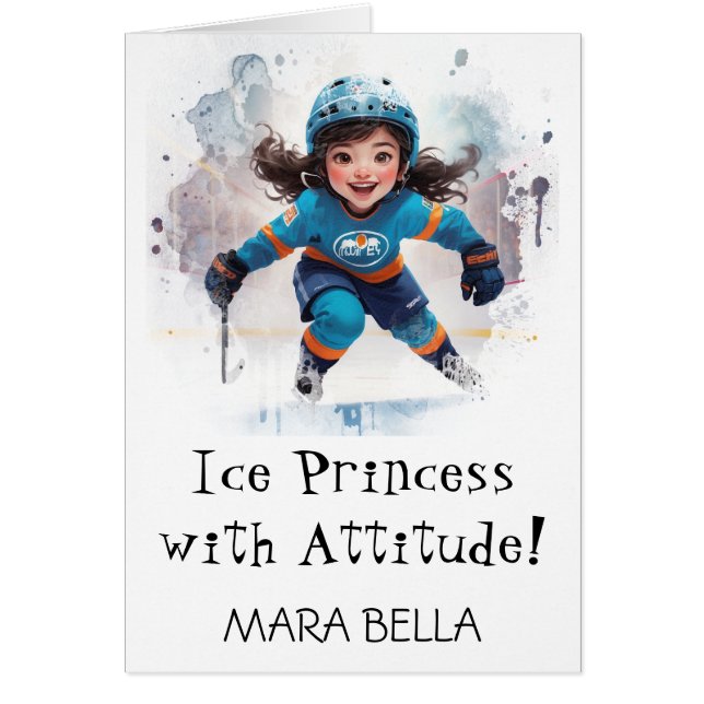 *~* AP94 Cute 6 Hockey Girl  Personalize Birthday (Front)