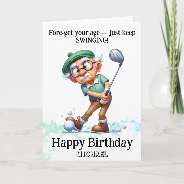 *~* AP94 Fun Senior Man Golf Swing Carte d'anniver (Devant)