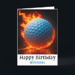 *~*  AP94  Modern Fire Golf Ball Birthday Card<br><div class="desc">(Search code AP914to find similar items ) Easily Transfer to other Zazzle Products. Energetically Enhanced by Anna Rosa Modern Fire Flames Golf Ball Birthday Card For Him | Personalized Sports Greeting Golf Ball Birthday Card – PERSONALIZE CUSTOMIZE fully . NAME , SENTIMENT , inside MESSAGE and SIGNATIRE all the text...</div>