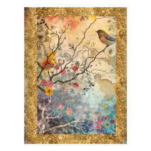 *~  AP95 Whimsical Floral Art Nature BIRD  Glitter Photo Print