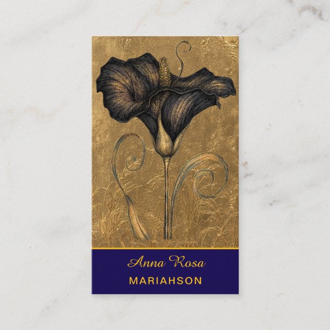 *~* AP98 Elegant Flower Gold 7  Rich  QR Floral  Business Card (Front)