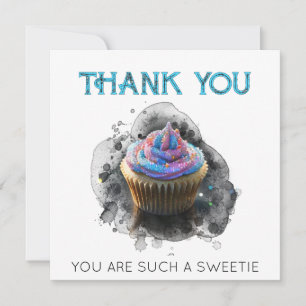*~  AP99  Blue Pink Cup Cake THANK YOU Card