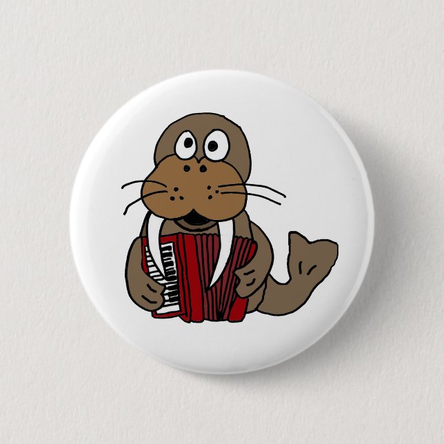 AP- Funny Walrus Playing Accordion Cartoon 2 Inch Round Button (Front)