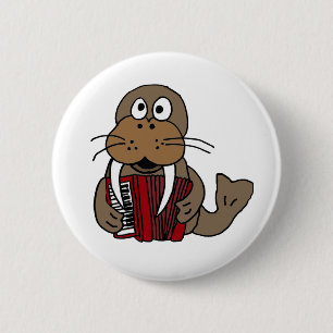 AP- Funny Walrus Playing Accordion Cartoon 2 Inch Round Button