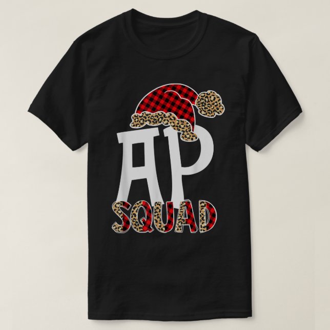 AP Squad Santa Hat Buffalo Plaid Leopard Funny  T-Shirt (Design Front)