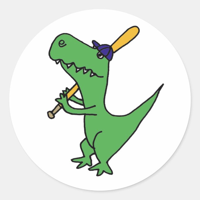 AP- T-rex Dinosaur Playing Baseball Classic Round Sticker (Front)