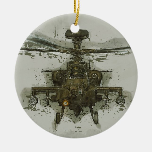 Apache Attack Helicopter Ceramic Ornament (Front)