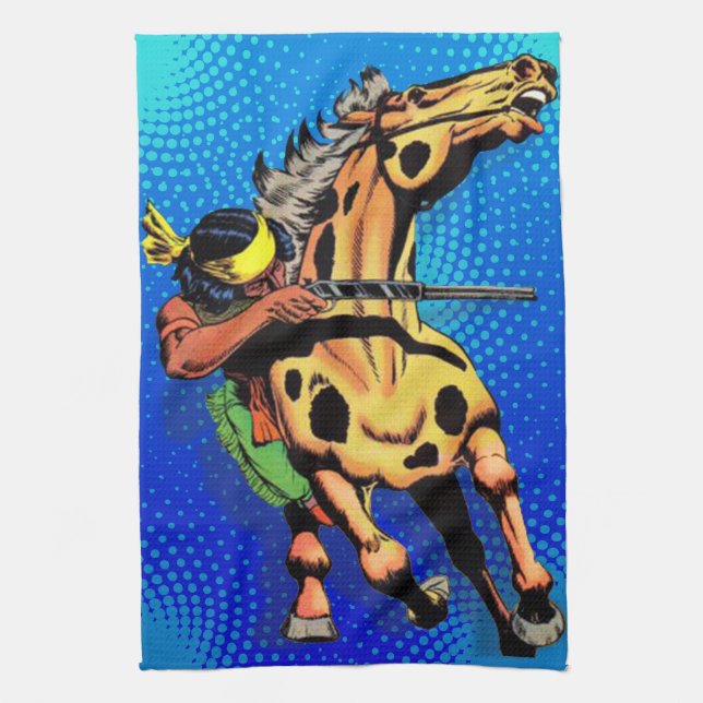 Apache Trail #1, Native American on Horseback Kitchen Towel (Vertical)