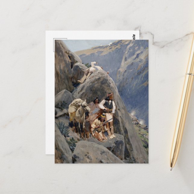 Apache Warriors: Ambush on American Cavalry Postcard (Front/Back In Situ)