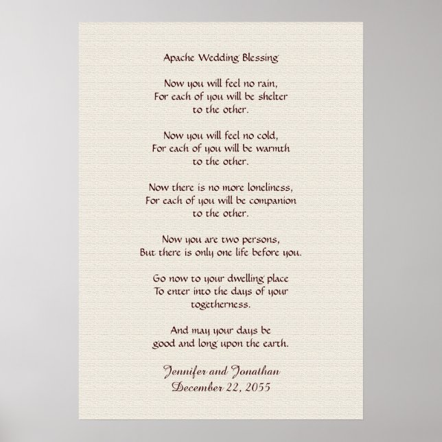 Apache Wedding Blessing 20x28 Faux Rustic Textured Poster (Front)