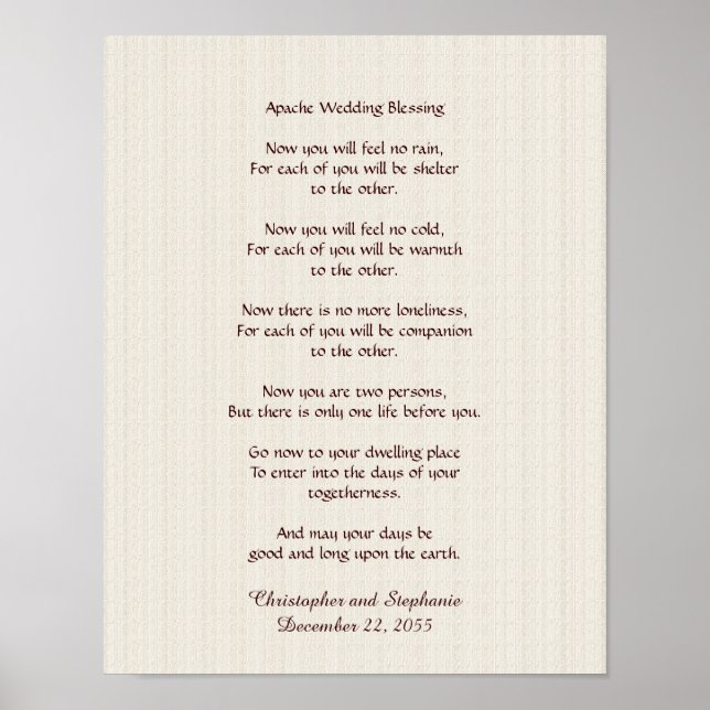 Apache Wedding Blessing Poster 11" x 14" Rustic (Front)