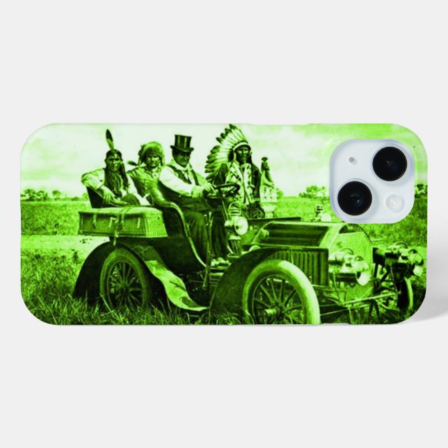 APACHES AND GERONIMO DRIVING A MOTOR CAR Green Case-Mate iPhone Case (Back (Horizontal))