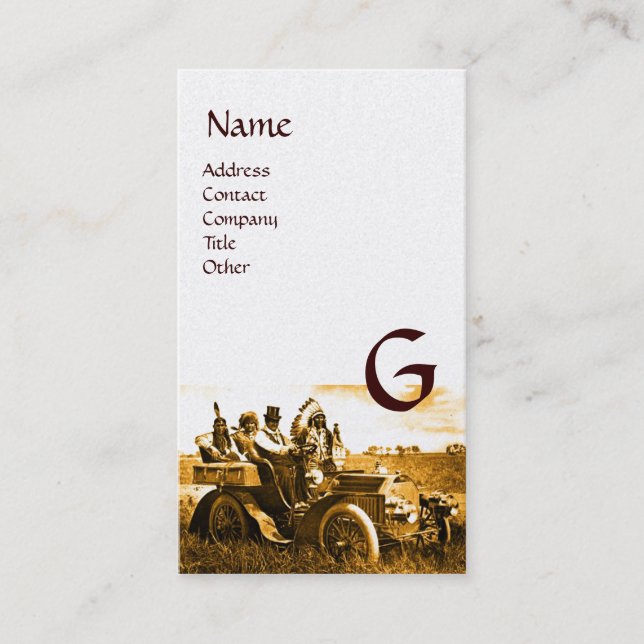 APACHES AND GERONIMO DRIVING A MOTOR CAR, Monogram Business Card (Front)