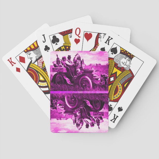 APACHES AND GERONIMO DRIVING A MOTOR CAR PLAYING CARDS (Back)