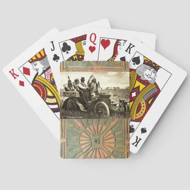 APACHES AND GERONIMO DRIVING A MOTOR CAR PLAYING CARDS (Back)