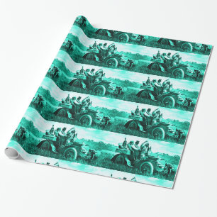 APACHES AND GERONIMO DRIVING A MOTOR CAR WRAPPING PAPER