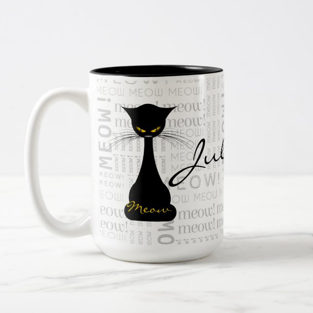 APAL: Black Cat Meow Custom Two-Tone Coffee Mug (Left)