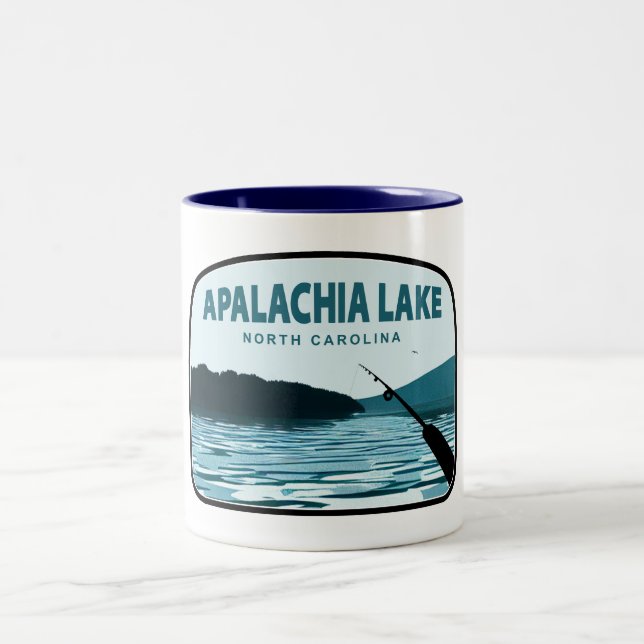 Apalachia Lake North Carolina Fishing Rod Two-Tone Coffee Mug (Center)