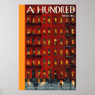 Apartment Building Poster Lit Windows, Winter