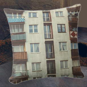 Apartment building throw pillow