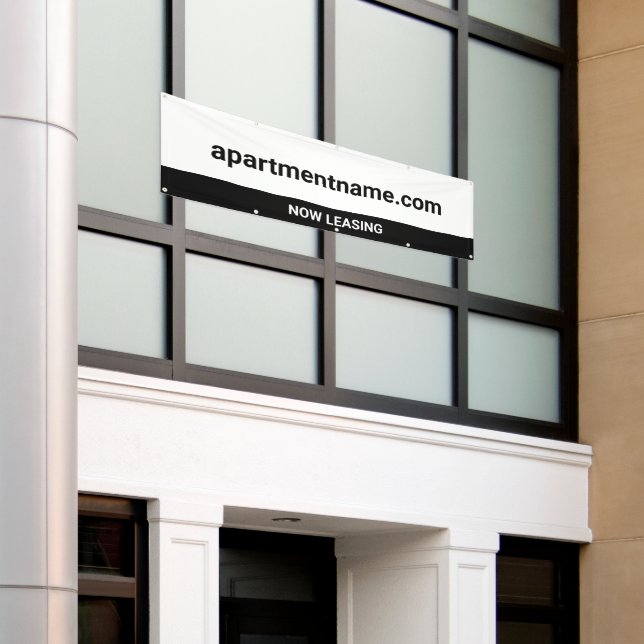 Apartment Community Website Now Leasing White Banner (Outside Building)