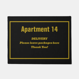 Apartment number  for delivery black and gold doormat