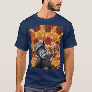 Ape Apes Chimp Chimpanzee Eating Pizza Funny T-Shi T-Shirt