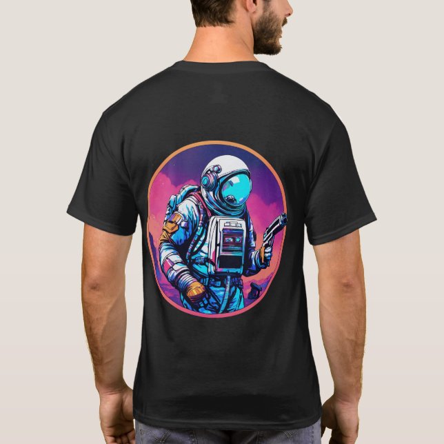 Ape Astronaut with Gun in Hand Holographic T-Shirt (Back)