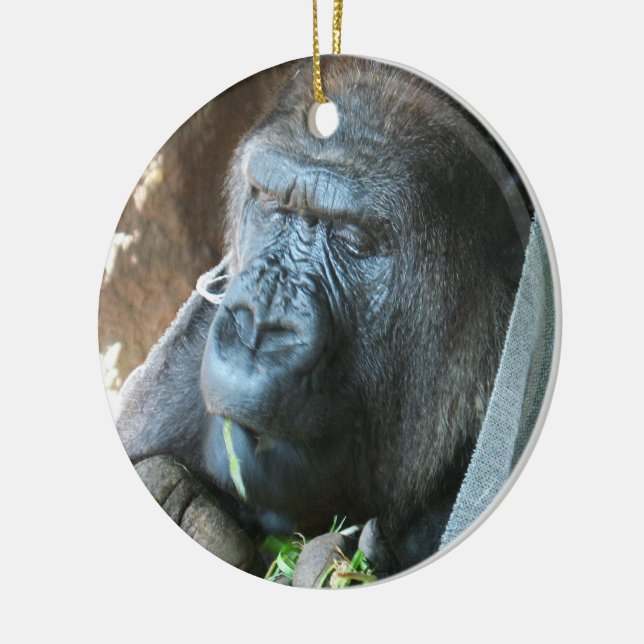 Ape hood ~ Japanese Gorilla Eating Ceramic Ornament (Left)