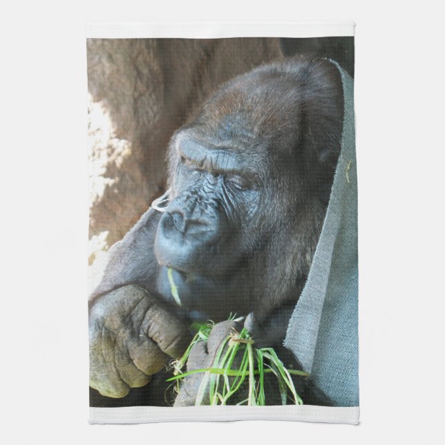 Ape hood ~ Japanese Gorilla Eating Kitchen Towel (Vertical)
