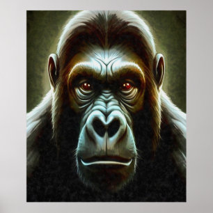 Ape Mountain Gorilla Fun Face Character Portrait Poster