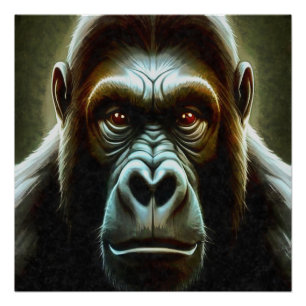 Ape Mountain Gorilla Fun Face Character Portrait Poster