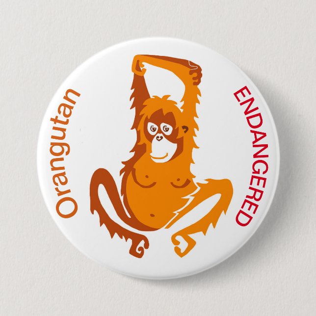Ape - ORANGUTAN Endangered animal - wildlife 3 Inch Round Button (Front)