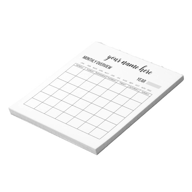 Aperçu mensuel personnalisé Bloc-notes (Tourné)