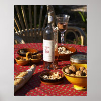 Aperitif and appetizers prepared: bread, olives,