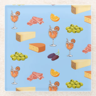 Aperol and Cheese Pattern Glass Coaster