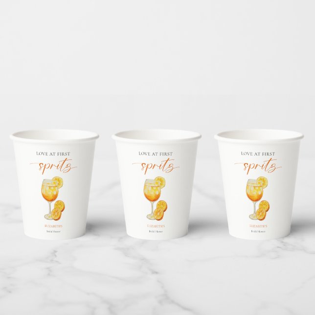 Aperol Love at First Spritz Orange Bridal Shower Paper Cups (Multi)