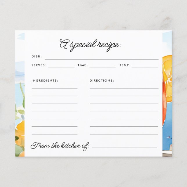 Aperol Spritz Amalfi Bridal Shower Recipe Card (Front)