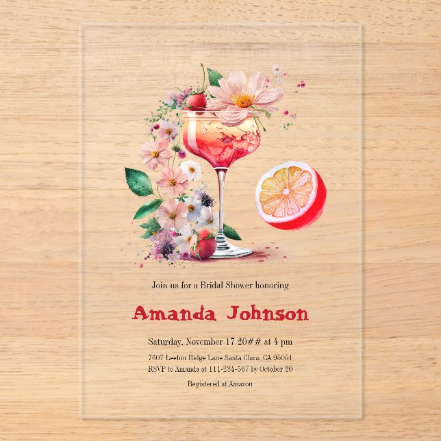 Aperol Spritz Cocktail Citrus Orange Bridal Shower Acrylic Invitations (Front)